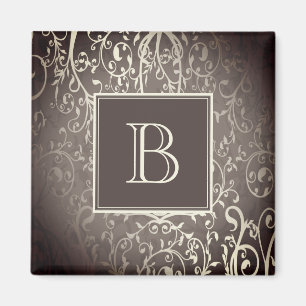 Brown Elegant Blüh Monogram Magnet