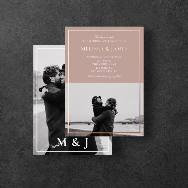 Brown Elegant Calligraphy Foto Wedding Folieneinladung (Von Creator hochgeladen)