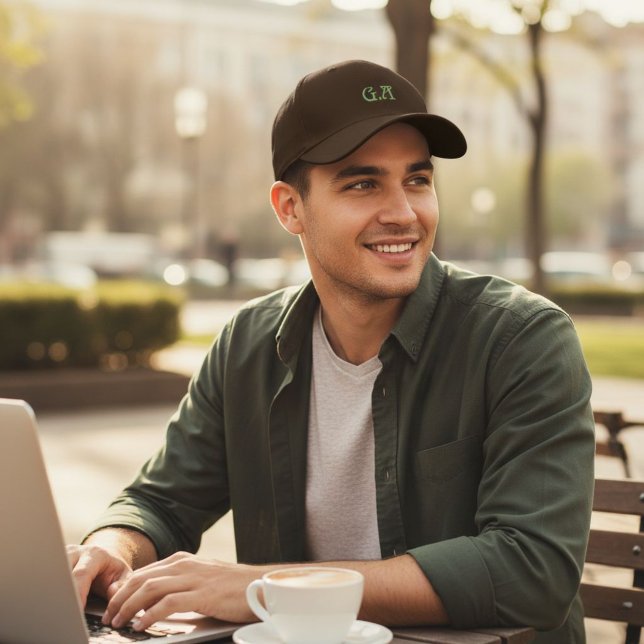 Brown Embroidered Cap with Personalized Initials  Bestickte Baseballkappe (Von Creator hochgeladen)
