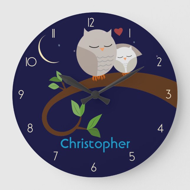 Brown-Eulen-personalisierte Wand-Uhr Große Wanduhr (Vorderseite)