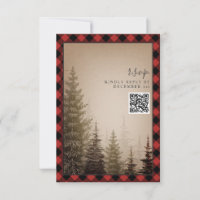 Brown Evergreen Tree Rustic Kariert Wedding QR Cod