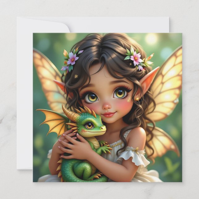 Brown Eyed Elven Fairy and Dragon  Karte (Vorderseite)