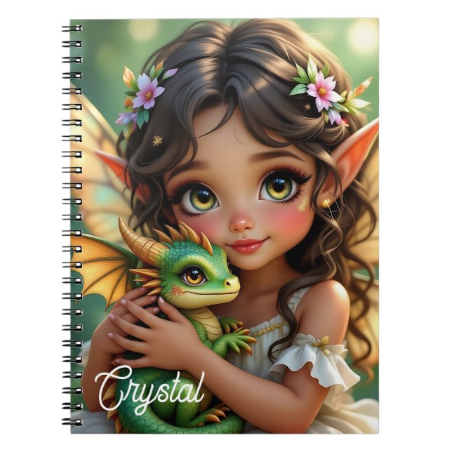 Brown Eyed Elven Fairy and Dragon Personalized Notizblock (Vorderseite)