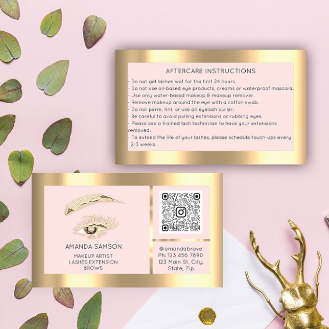 Brown Eyelash Microblade QrCode Aftercare Visitenkarte (Brown Eyelash Microblade QrCode Aftercare Business Card)