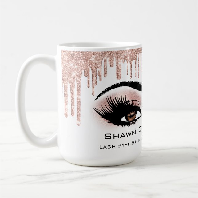 Brown Eyelashes Rose Funkelnd Glitzer Tropfen Kaffeetasse (Links)
