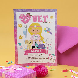 Brown Eyes Blonde Girl Vet Geburtstagsparty Einladung