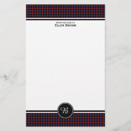 Brown Family Tartan Red and Blue Kariert Monogram Briefpapier