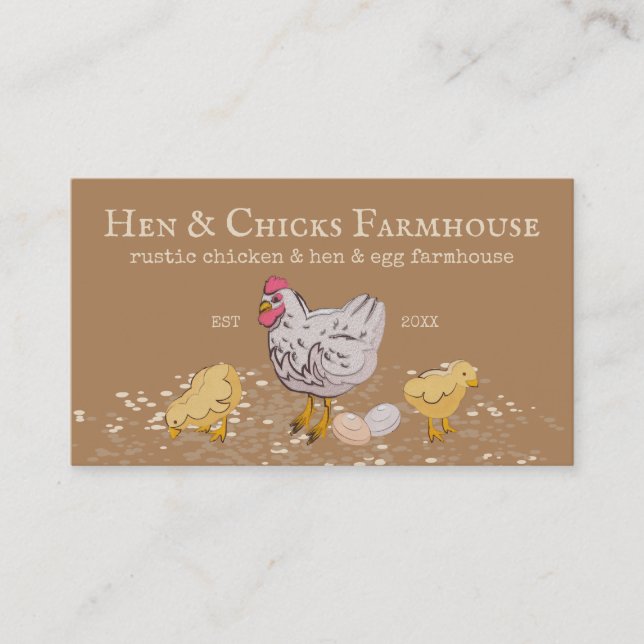 Brown Farmhouse Rustic Chicks Hen Farm Visitenkarte (Vorderseite)