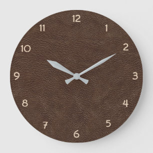Brown Faux Leather Große Wanduhr