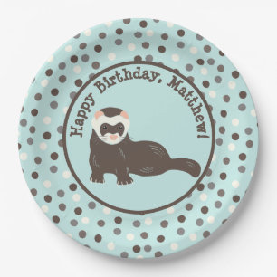 Brown Ferret Mint Green Polka Dot Party Pappteller