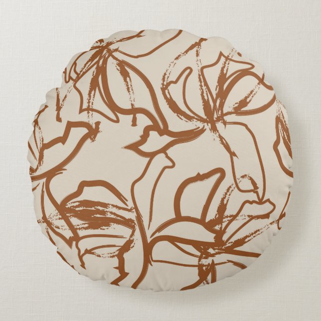 Brown Floral brush strokes seamless pattern backgr Rundes Kissen (Vorderseite)
