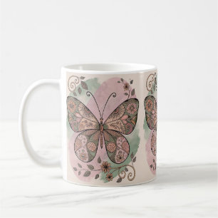 Brown Floral Collage Butterfly Kaffeetasse