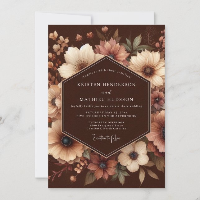 Brown Floral Enchantment Wedding Einladung (Vorderseite)