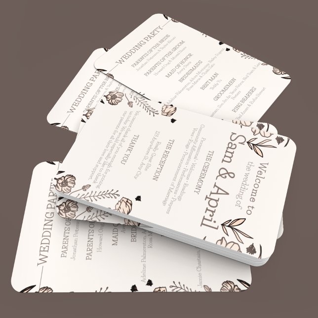Brown Floral Wedding Theme Fächer (Wedding program details in a hand fan suitable for outdoor weddings )