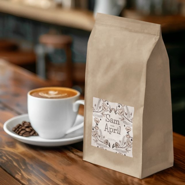 Brown Floral Wedding Theme Quadratischer Aufkleber (even your stickers can match your theme)