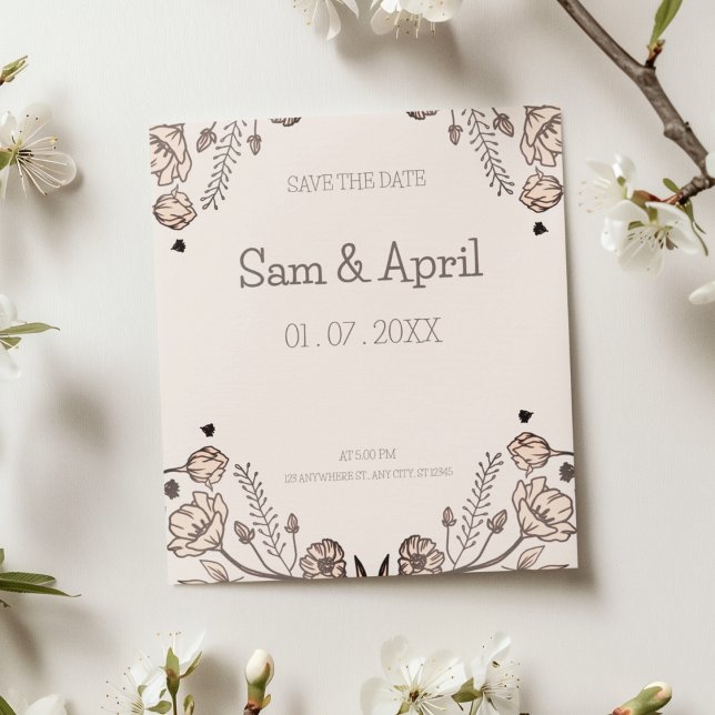 Brown Floral Wedding Theme Save The Date (save the date wedding card in your theme)