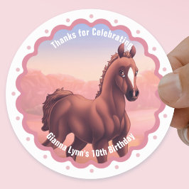 Brown Foal Birthday Party Danke Runder Aufkleber