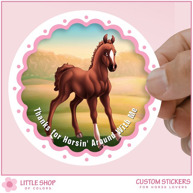 Brown Foal Horse Birthday Party Favor Thank You Runder Aufkleber (Von Creator hochgeladen)