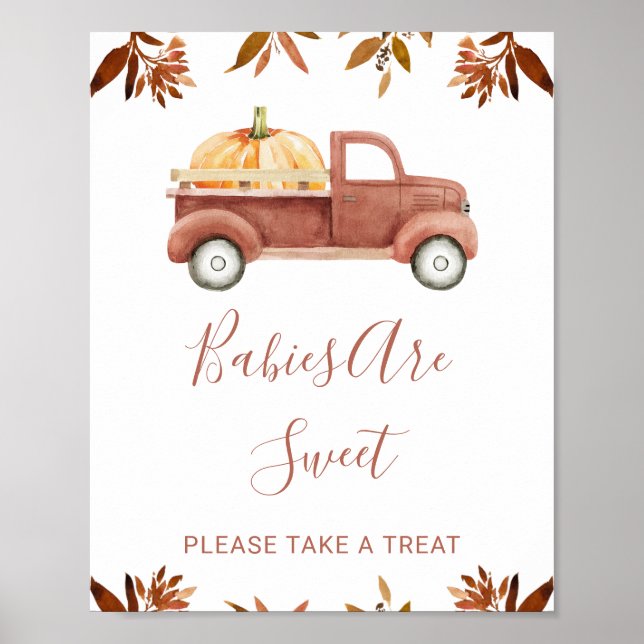 Brown Foliage Pumpkin Truck Baby Duschzeichen Poster (Vorne)