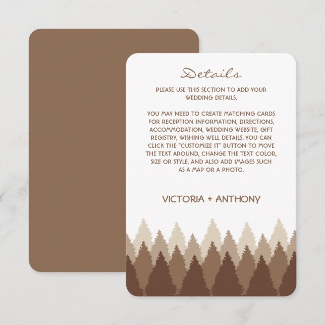 Brown Forest Range Woodland Hochzeit Detail Begleitkarte (Vorne/Hinten)