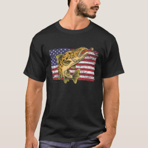 Brown Foreut Fish Retro US American Flag Vintage F T-Shirt