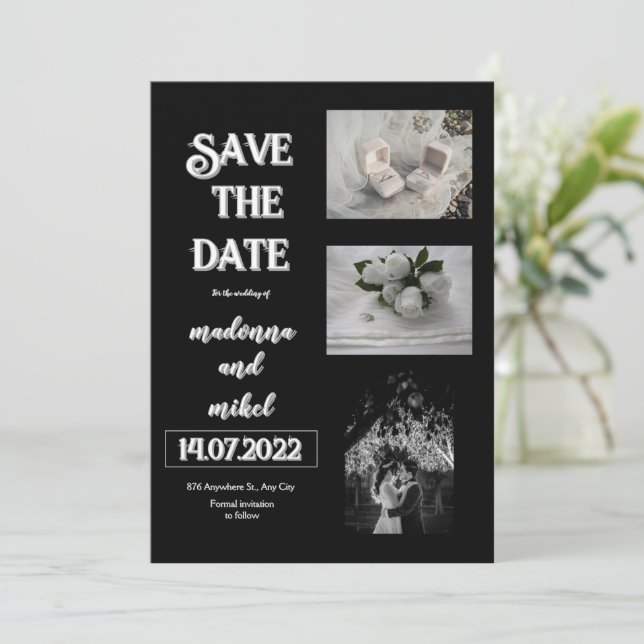 Brown Foto Booth Trendy Modern Save the Date Weddi Einladung (Stehend Vorderseite)