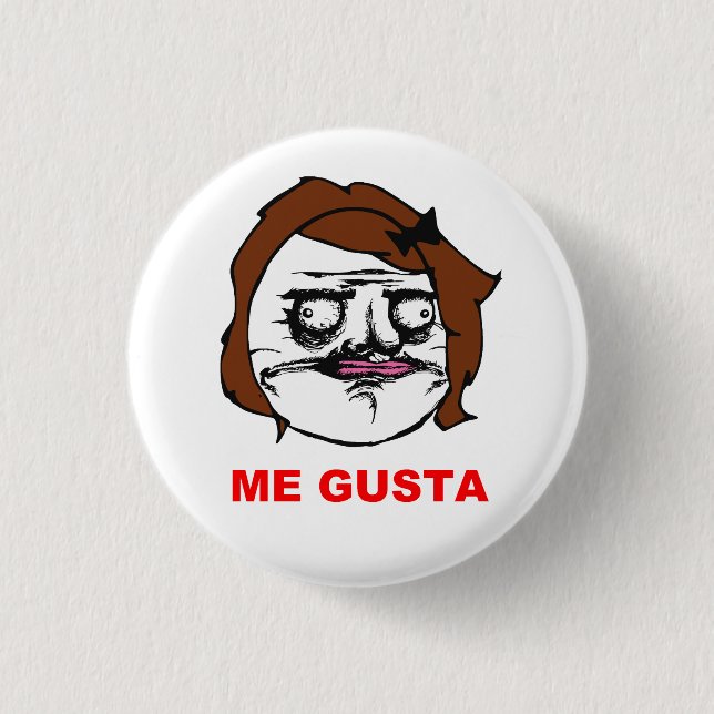 Brown-Frau ich Gusta Comic-Raserei-Gesicht Meme Button (Vorderseite)