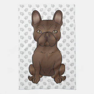 Brown French Bulldog / Frenchie Cartoon Dog & Paws Geschirrtuch