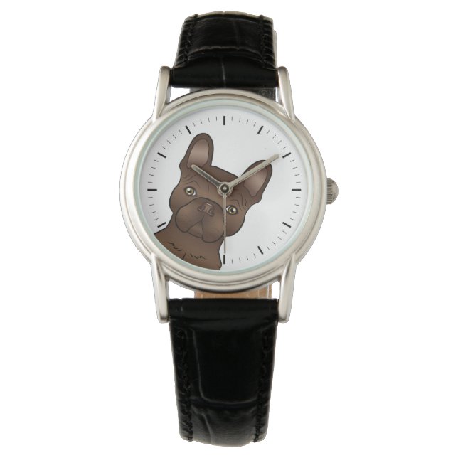 Brown French Bulldog / Frenchie Niedlich Cartoon D Armbanduhr (Vorderseite)