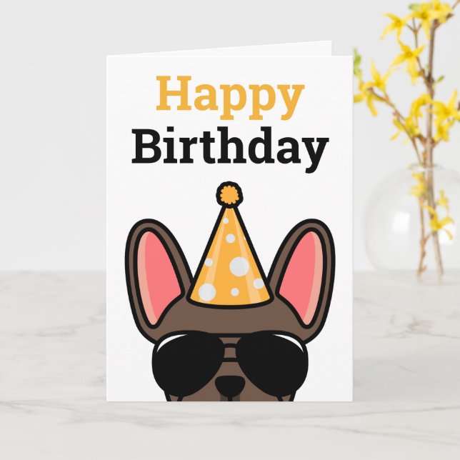 Brown French Bulldog Happy Birthday Card Karte (Gelbe Blume)