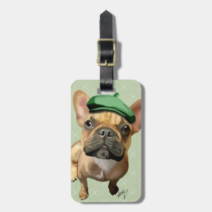 Brown French Bulldog mit Green Hat Gepäckanhänger