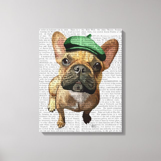 Brown French Bulldog mit Green Hat Leinwanddruck (Vorderseite)