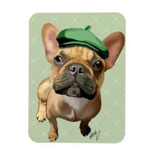 Brown French Bulldog mit Green Hat Magnet