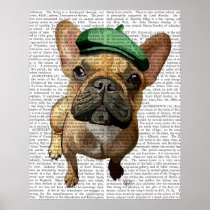 Brown French Bulldog mit Green Hat Poster