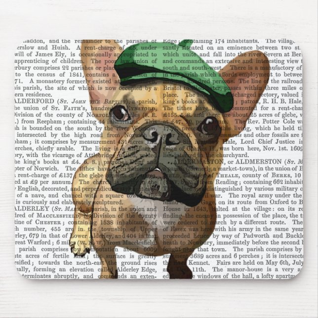 Brown French Bulldog mit Grünem Hut 2 Mousepad (Vorne)