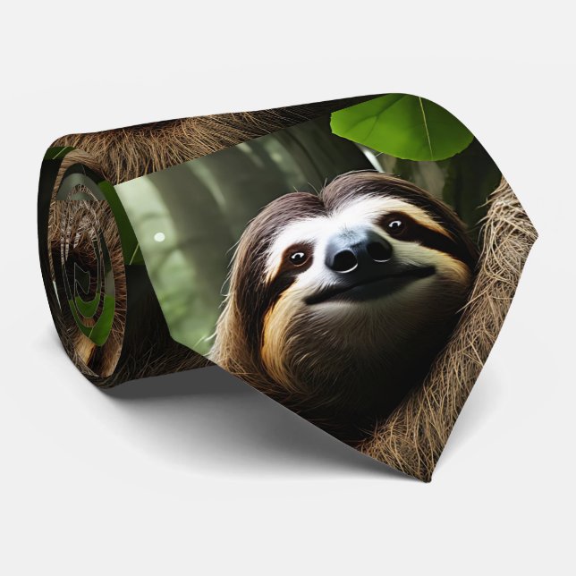 Brown Fuzzy Sloth, Neck Tie Krawatte (Gerollt)