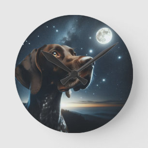 Brown German Kurzhaarige Pointer Nighttime Sky Runde Wanduhr