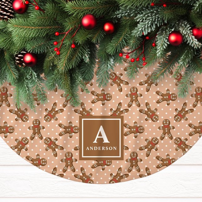 Brown Gingerbread Man Monogram Christmas Polyester Weihnachtsbaumdecke (Von Creator hochgeladen)