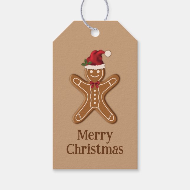 Brown Gingerbrot Weihnachtskost mit Text Geschenkanhänger (Vorderseite)