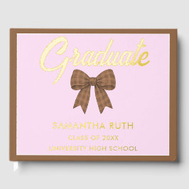 Brown Gingham Bow Graduation Party Gästebuch