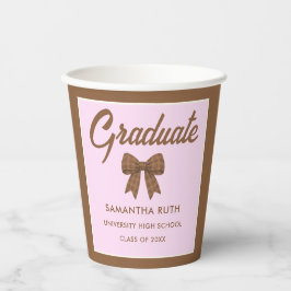 Brown Gingham Bow Graduation Party Paper Cups Pappbecher