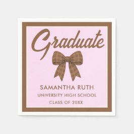 Brown Gingham Bow Graduation Party Serviette