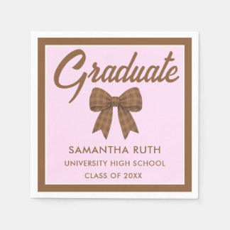 Brown Gingham Bow Graduation Party Serviette