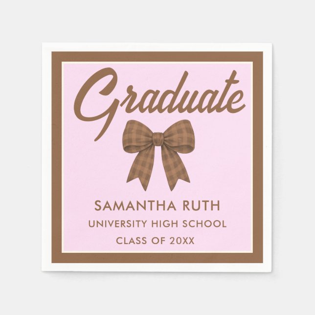 Brown Gingham Bow Graduation Party Serviette (Vorderseite)
