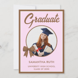 Brown Gingham Bow Photo Graduation Announcement Ankündigung