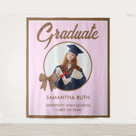 Brown Gingham Bow Photo Graduation Backdrop Wandteppich