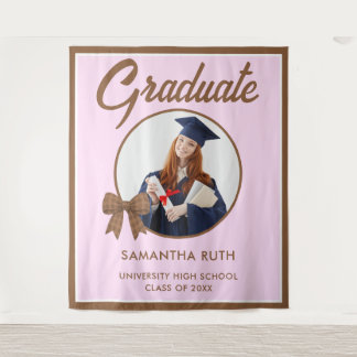 Brown Gingham Bow Photo Graduation Backdrop Wandteppich