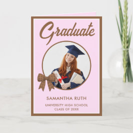 Brown Gingham Bow Photo Graduation  Karte