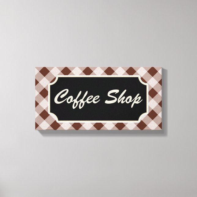 Brown Gingham Coffee Shop Sign Leinwanddruck (Vorderseite)