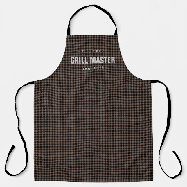 Brown Gingham Karo Grill Master personalisiert Schürze (Vorderseite)